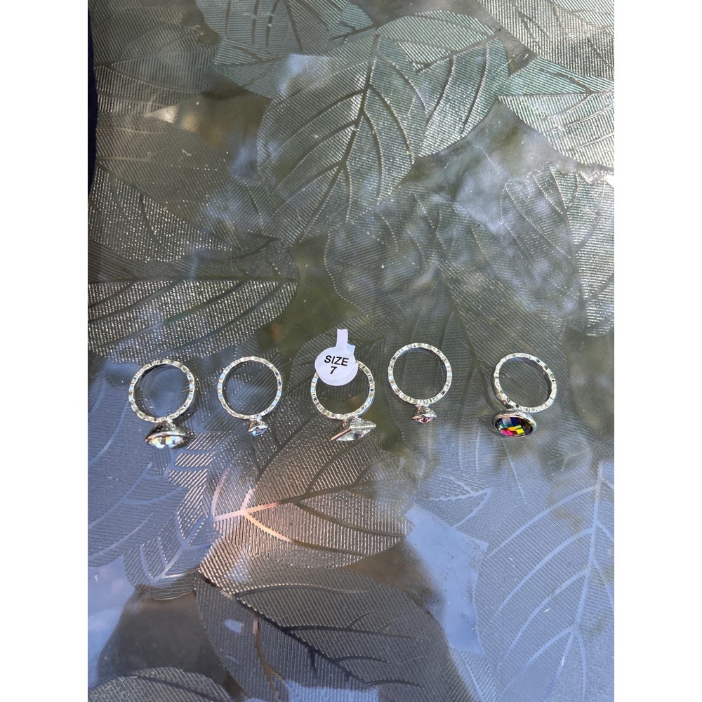 NWT Park Lane Ring Set Size 7 Silver Tone Crystal Solitaire Multi Color 5 Piece - Picture 3 of 5